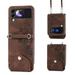 Allytech Wallet Case for Samsung Galaxy Z Flip 4 PU Leater Flower Embossed Shoulder Strap Hand Wrist Stand Shockproof Flip Cover for Samsung Galaxy Z Flip 4 - Brown