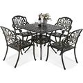 VIVIJASON 5-Piece Outdoor Cast Aluminum Patio Dining Set All-Weather Conversation Furniture Set Include 4 Chairs and a 35.2 inch Square Table w/Umbrella Hole for Balcony Lawn Garden Backyard