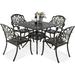 VIVIJASON 5-Piece Outdoor Cast Aluminum Patio Dining Set All-Weather Conversation Furniture Set Include 4 Chairs and a 35.2 inch Square Table w/Umbrella Hole for Balcony Lawn Garden Backyard