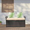 Seizeen Outdoor Bench with Storage Patio Bench W/Zippered Cushion for Porch Pool Garden PE Wicker Deck Box 33GAL Beige Cushion & Brown Rattan