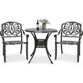 VIVIJASON 3-Piece Patio Furniture Dining Set All-Weather Cast Aluminum Outdoor Bistro Set Include 2 Chairs and 31 Round Table w/Umbrella Hole for Balcony Lawn Garden Backyard