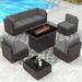 8 Piece Patio Furniture Set with 44 Propane Gas Fire Pit Table Outdoor Sectional Conversation Set Wicker Rattan Sofa Set with Coffee Table