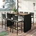 Outdoor Patio 7-Piece Rattan Dining Table Set PE Wicker Bar Furniture Set with Wood Tabletop and 6 Dining Chairs for Backyard Garden Black Rattan+Beige Cushion