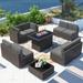 10 Piece Patio Furniture Set with 44 Propane Gas Fire Pit Table Outdoor Sectional Conversation Set Wicker Rattan Sofa Set with Coffee Table