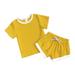 ZHAGHMIN Baby Girl Clothes Sets Toddlers Kids Girls Boys Fashional Ribbed Soild Short Sleeve Top Short Pants 2Pcs Pajamas Sleepwear Outfits Set Baby Girl Set Clothes Cute Sweat Pants For Teen Girls