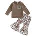 ZHAGHMIN Girls Boho 2 Piece Outfit Kids Child Baby Girls Long Sleeve Tops Cartoon Print Trousers Flares Pants Outfit Set Clothes 2Pcs Receiving Blanket Headband Set Baby Gab Girl Outfits For Teen Gi