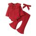 ZHAGHMIN 2T Outfits For Girls Baby Girls Long Sleeve Ribbed Ruffle Romper Tops Flared Pants Headband 3Pcs Outfits Clothes Set Baby With Headband Little Girl Outfits 5T Kid Outfits For Girls Shy Girl