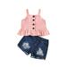 ZHAGHMIN Purple Leggings For Girls Outfits Girls Jean Ruffle Denim Baby Toddler Kids Shorts Sleeveless Tops Ripped Girls Outfits&Set And Headband Cute Pants For Teen Girls Teen Girl Sweatpants Set N