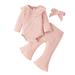 ZHAGHMIN Toddler Girl Clothes 2T Baby Girls Long Sleeve Ribbed Ruffle Romper Tops Flared Pants Headband 3Pcs Outfits Clothes Set Baby With Headband Little Girl Outfits 5T Kid Outfits For Girls Shy G