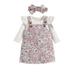 ZHAGHMIN Summer Clothes For Little Girls Kids Baby Girls Long Sleeve Ribbed Tops Blouse Cartoon Floral Print Overalls Suspender Pants With Headbands Outfit Set 3Pcs Baby Girl Clothes Cotton Toddler