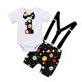 ZHAGHMIN Christmas Baby Boy Outfit Kids Boy One 1St Birthday Outfits Clothes Short Sleeve Bow Tie Romper Shorts Pants Set Suspenders Babies Boy Baby 3-6 Months Little Boy Set Boy Fall Fashion 2T Boy