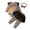 ZHAGHMIN Girls Jumpsuits Size 10-12 Toddler Baby Girls Clothes Set Long Sleeve Leopard Printed Romper Tops Pantskirt With Hairband Outfits Teen Girls Fashion Girls Clothes Teens Juniors Tops For Tee