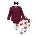ZHAGHMIN Girls Shorts Short Sleeve Suit Baby Girls Long Sleeve Solid Ribbed Romper Tops Flower Print Pants With Headbands Outfit Set Clothes 3Pcs 4 Month Baby Girl Clothes Girl Baby Clothes Clothes