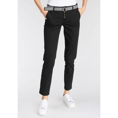 Chinohose DELMAO, Damen, Gr. 46, N-Gr, schwarz, Twill, Obermaterial: 98% Baumwolle, 2% Elasthan, unifarben, casual, bequem knöchellang, Hosen, mit passendem Gürtel, Topseller Image