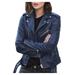 Ecqkame Women s Faux Leather Belted Motorcycle Jacket Long Sleeve Zipper Fitted Fall and Winter Fashion Moto Bike Short Jacket Coat Blue 3XL