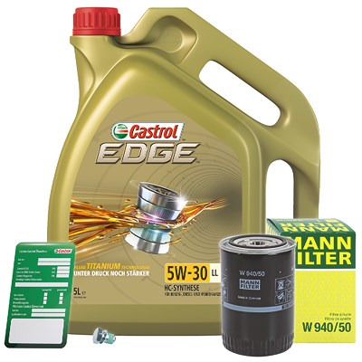 Mann-filter Ölfilter+Schraube+5 L Castrol 5W-30 LL [Hersteller-Nr. 10492042] für Audi, VW