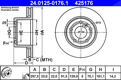 Ate 1x Bremsscheibe [Hersteller-Nr. 24.0125-0176.1] für Land Rover Image