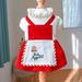 Niuer Dresses Open Button Dress Ruffle Cats A-line Sundress Two-legged Teddy Fashion Stitching Baggy Color Block Small Dogs Red M