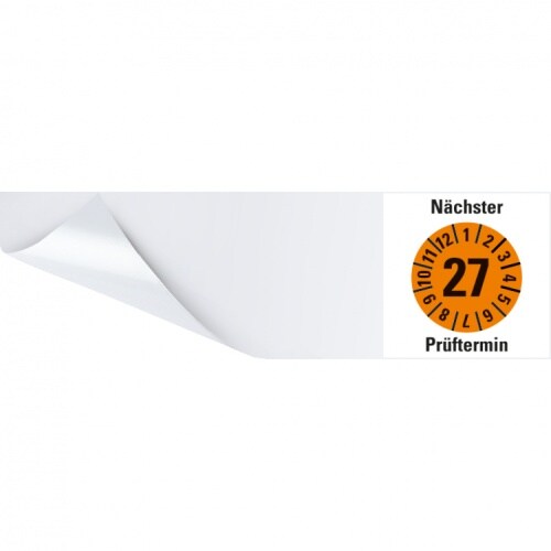 Dreifke® Kabelprüfplakette Nächst. Prüftermin 27,orange,Folie,selbstkl.,95x25mm,60/Heft Image