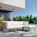 Modway Clearwater 4-Piece Wood Fabric Outdoor Sectional Sofa in Gray/White