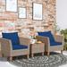 Gymax 3PCS Rattan Patio Conversation Furniture Set w/ Wooden Feet Navy Cushions