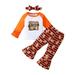 CenturyX 3Pcs Kids Baby Girls Halloween Outfits Long Sleeve Tops Striped Flare Pants Headband Clothes Set Orange 18-24 Months