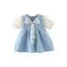 Peyakidsaa Toddler Infant Baby Girl Summer Denim Dress Casual Short Sleeve V Neck Bow Front A-line Dress