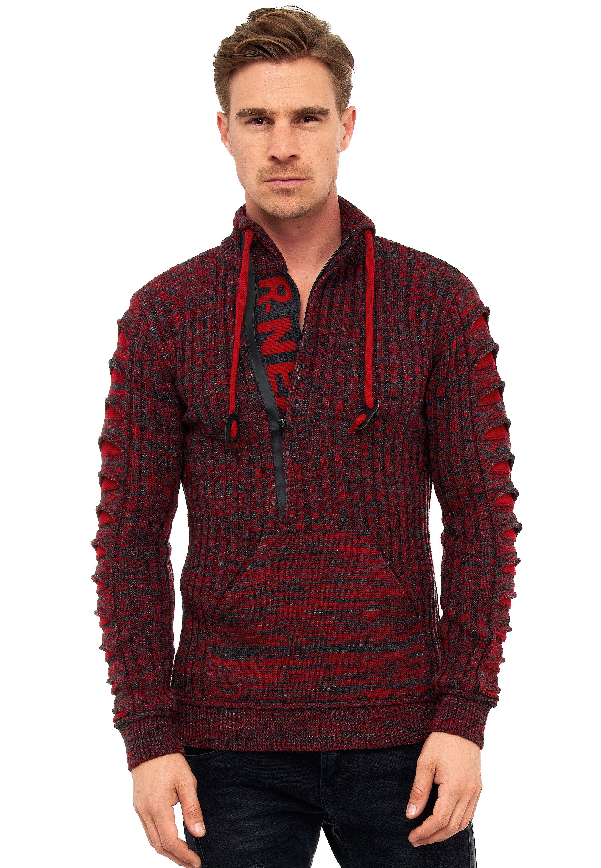 Strickpullover RUSTY NEAL, Herren, Gr. XXL, bunt (rot, anthrazit), 75% Polyacryl, 25% Baumwolle, unifarben, normal, ohne Ausschnitt, Pullover, mit stylischem Ausschnitt Image