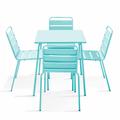 Ensemble table de jardin et 4 chaises en métal turquoise