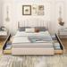 Queen Size Upholstered Platform Bed with 4 Storage Drawers, Linen Wingback Headboard and Wood Slats