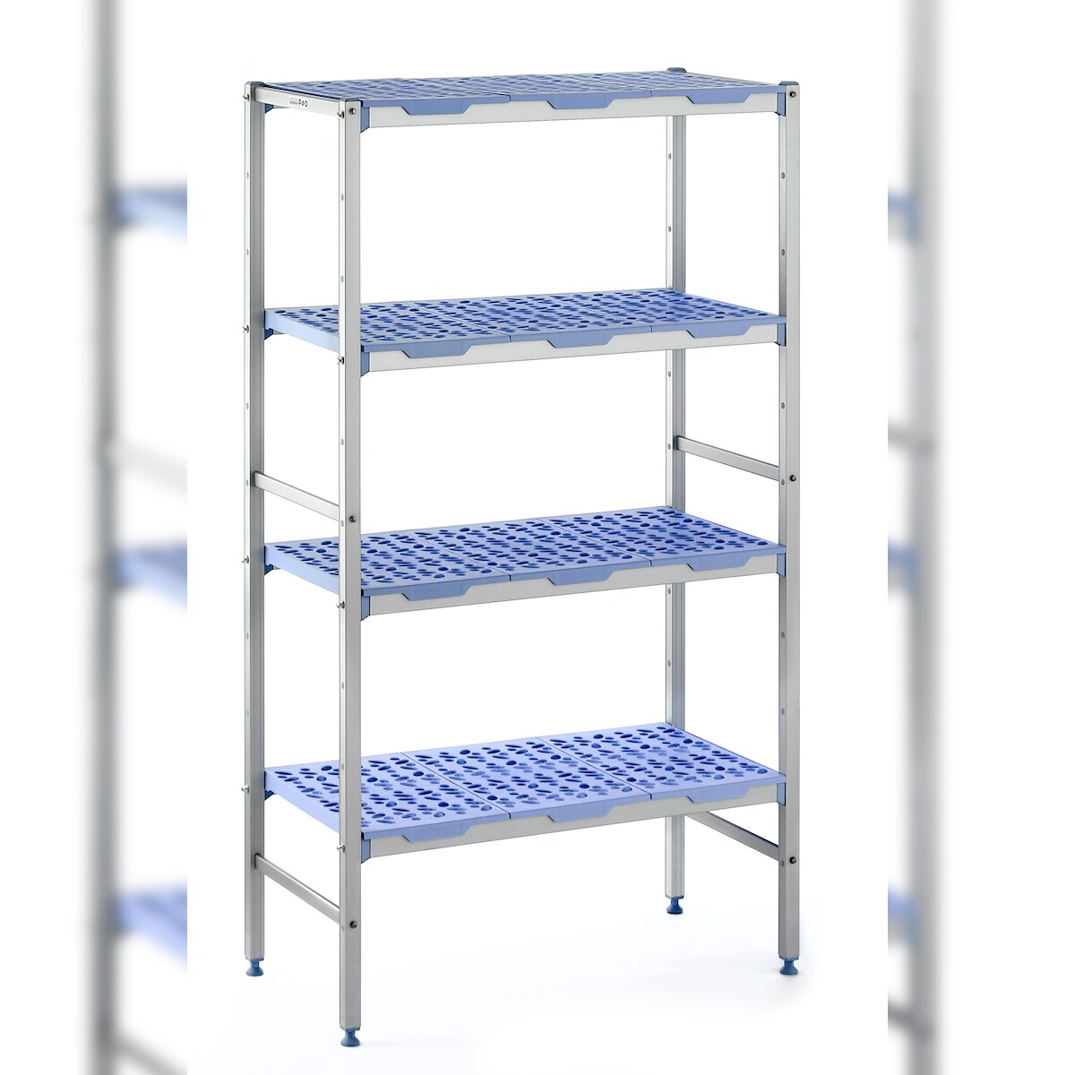 Tournus Aluregal mit gelochten Kunststoffauflagen: 1292mm lang, 500mm tief, 1750mm hoch, 4 Ebenen Tragkraft: 200 kg / Ebene Image