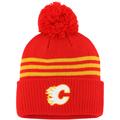 Men's adidas Red Calgary Flames Locker Room Three Stripe Cuffed Knit Hat with Pom