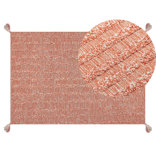 Teppich Orange Baumwolle 140 x 200 cm Rechteckig mit Quasten Boho Fußbodenheizung Geeignet Wohnzimmer Schlafzimmer Esszimmer Flur Diele