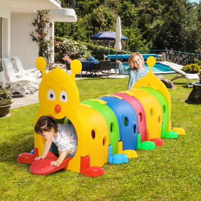 Qaba Kids Caterpillar Tunnel Outdoor Indoor Climb-N-Crawl Play Equipment for 3-6 Years Old, 6 Sections