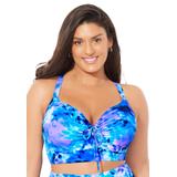 Plus Size Women's Bra Sized Tie Front Longline Underwire Bikini Top by Swimsuits For All in Electric Ocean (Size 40 DD)