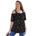 Plus Size Women's Printed Cold-Shoulder Blouse by Woman Within in Black Airy Floral (Size 22/24) Shirt