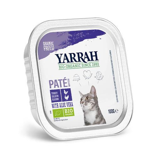 48x100g Pâté: Bio-Huhn & Bio-Truthahn mit Bio-Aloe Vera Yarrah Katzenfutter nass