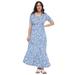 Plus Size Women's Short Sleeve Tiered Maxi Dress by ellos in Blue Sky White Print (Size 18/20)