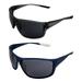 AlterImage Stream Wraparound Sports & Motorcycle Retro Sunglasses for Men or Women 2 Pair Gray & Blue Frames w/Rubber Tips & Nose Pads Smoke Lenses