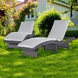 Outdoor Chaise Lounge Chair Foldable Patio Wicker Pool Lounge Chairs for Outside Set of 2 Assembled Rattan Reclining Sun Lounger Chair Cushion Grey S Type Adjustable Backrest No Assembly Required