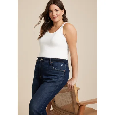 Maurices 3X Plus Size Women's Solid Scoop Neck Tunic Tank Top White
