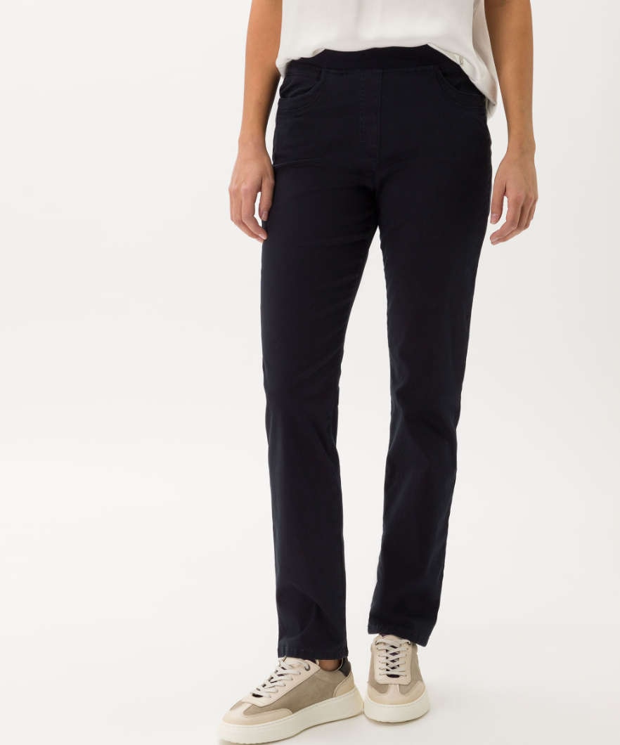Chinohose RAPHAELA BY BRAX "Style PAMINA FUN", Damen, Gr. 48, Normalgrößen, blau (navy), Web, 86% Baumwolle, 10% Elastomultiester, 4% Elasthan, slim fit, Hosen Chinohose