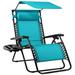 Arlmont & Co. Folding Zero Gravity Recliner Patio Lounge Chair W/Canopy, Side Tray Metal in Blue | 49 H x 34 W x 27 D in | Wayfair