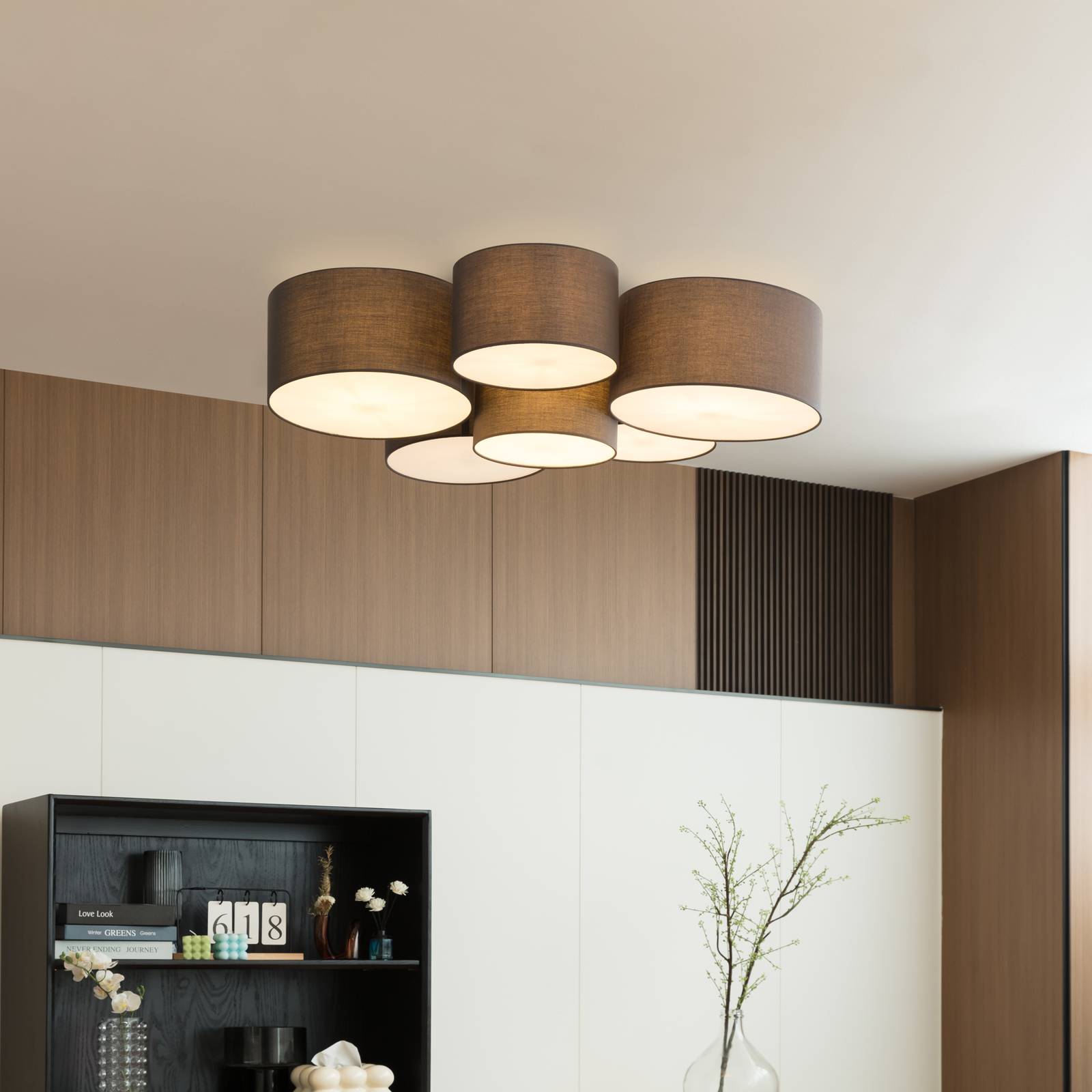 Deckenlampe Maureka Lindby, dimmbar, schwarz, für Wohn- / Esszimmer, Textil / Stoff / Seide, Modern, Deckenlampe