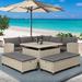 6-Piece Patio Furniture Set Outdoor Sectional Rattan Corner Sofa Wicker Loveseat Couch with Square Table & Two Single Bench