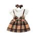 Bagilaanoe Toddler Baby Girl Dress Plaid Print Fly Sleeve A-line Princess Dresses + Headband 3M 9M 12M 18M 24M 3T Kid Patchwork Skirt
