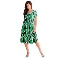 Plus Size Women's Ultrasmooth® Fabric V-Neck Swing Dress by Roaman's in Green Palm Leaves (Size 42/44)