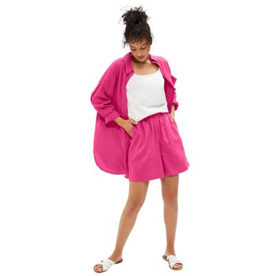 Plus Size Women's Linen-Blend Elastic Waist Shorts by ellos in Raspberry Sorbet (Size 10)