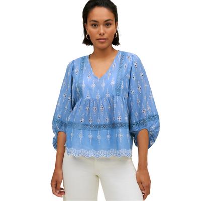 Plus Size Women's Eyelet Blouse With Scalloped Hem by ellos in Blue Sky (Size 22/24)