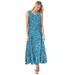 Plus Size Women's Sleeveless Crinkle A-Line Dress by Woman Within in Deep Teal Leaves (Size M)